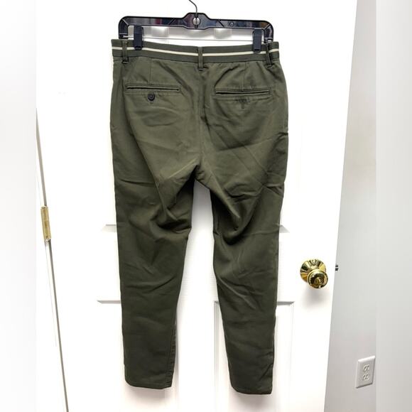 Zara Elastic Waist Pants, Olive Green, Ribbon Waist, Straight Leg, size S - Picture 4 of 8